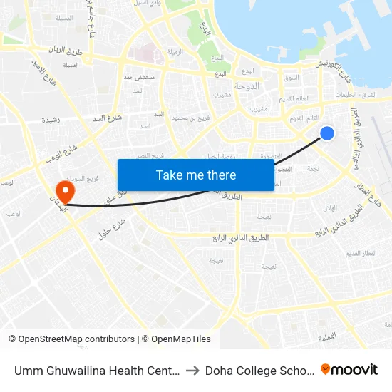 Umm Ghuwailina Health Centre to Doha College School map