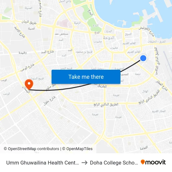 Umm Ghuwailina Health Centre to Doha College School map