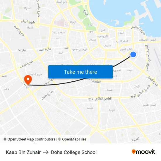 Kaab Bin Zuhair to Doha College School map