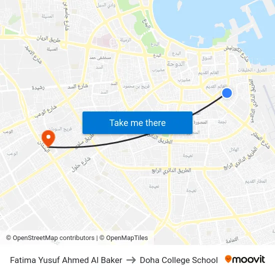 Fatima Yusuf Ahmed Al Baker to Doha College School map