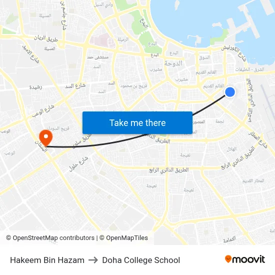 Hakeem Bin Hazam to Doha College School map