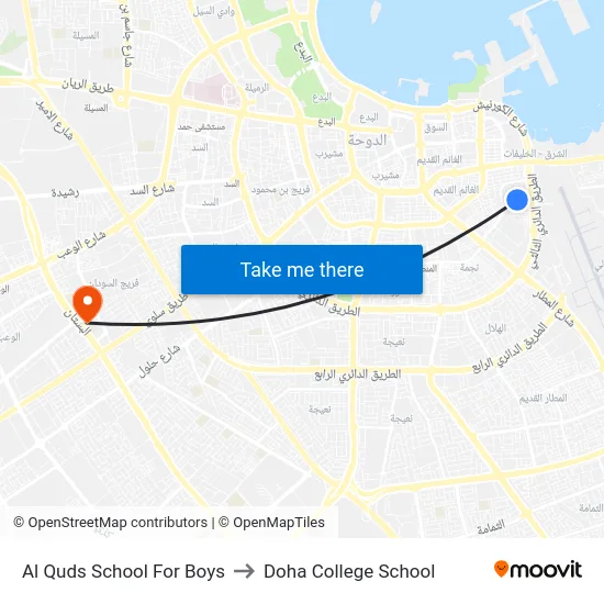 Al Quds School For Boys to Doha College School map