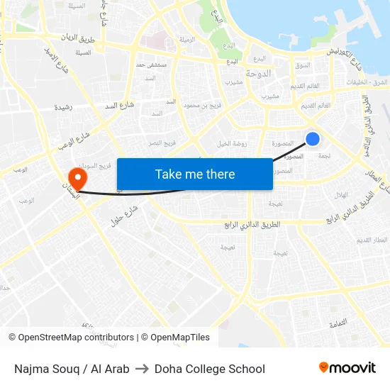 Najma Souq / Al Arab to Doha College School map
