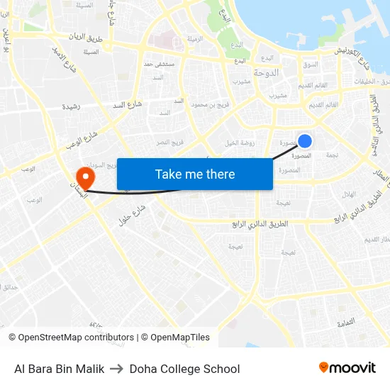 Al Bara Bin Malik to Doha College School map