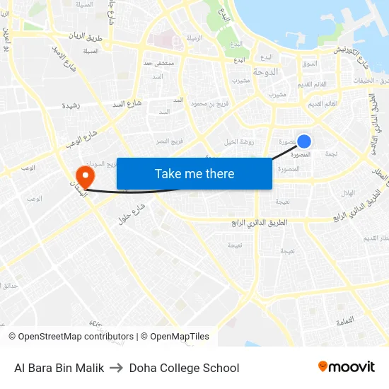 Al Bara Bin Malik to Doha College School map