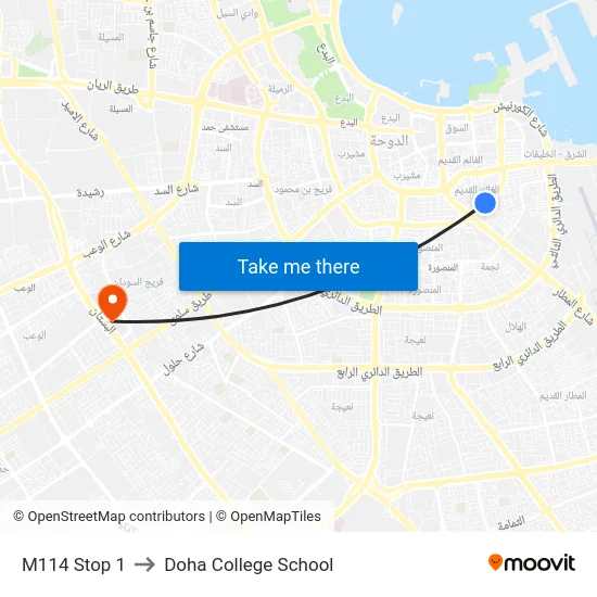 M114 Stop 1 to Doha College School map
