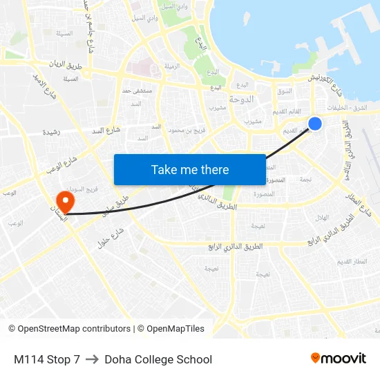 M114 Stop 7 to Doha College School map