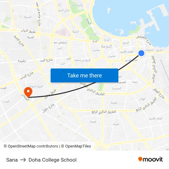 Sana to Doha College School map
