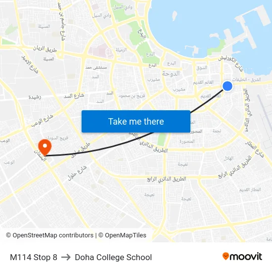 M114 Stop 8 to Doha College School map