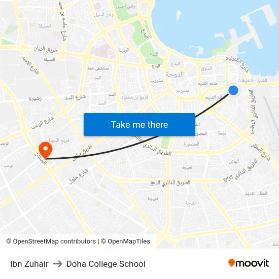 Ibn Zuhair to Doha College School map