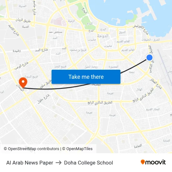 Al Arab News Paper to Doha College School map
