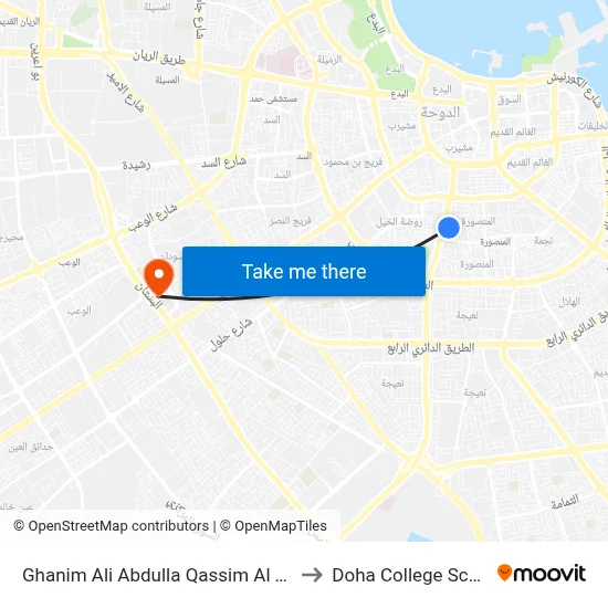 Ghanim Ali Abdulla Qassim Al Thani to Doha College School map