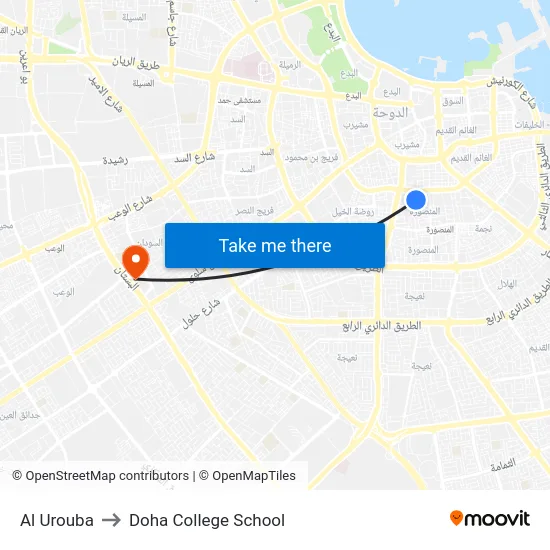 Al Urouba to Doha College School map