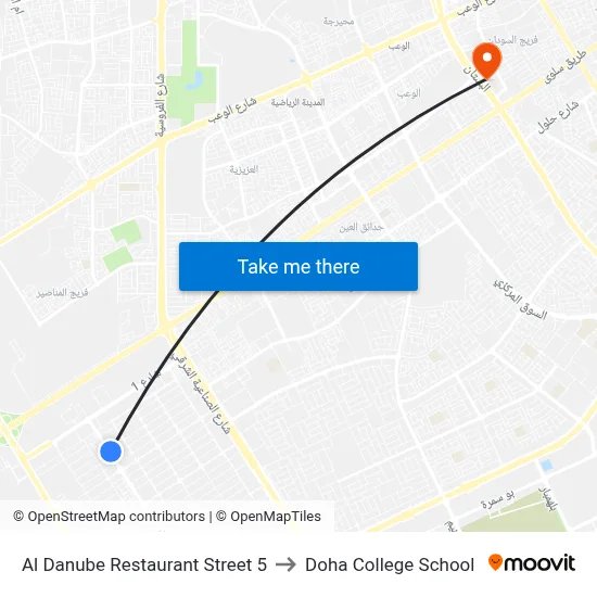 Al Danube Restaurant Street 5 to Doha College School map