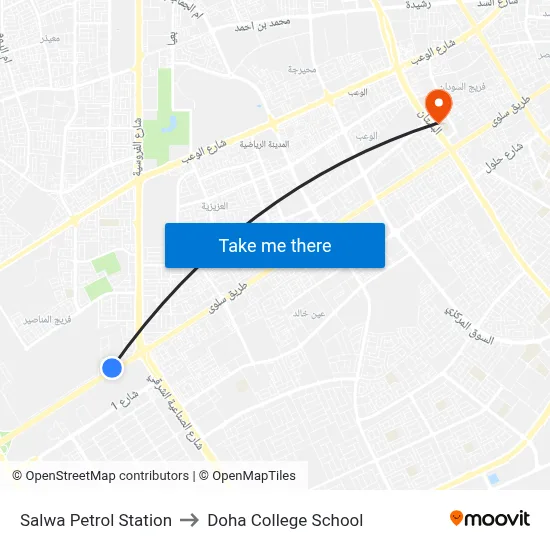 Salwa Petrol Station to Doha College School map