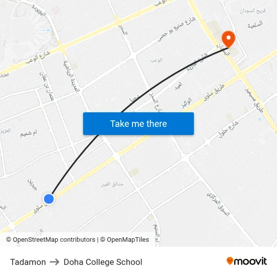 Tadamon to Doha College School map