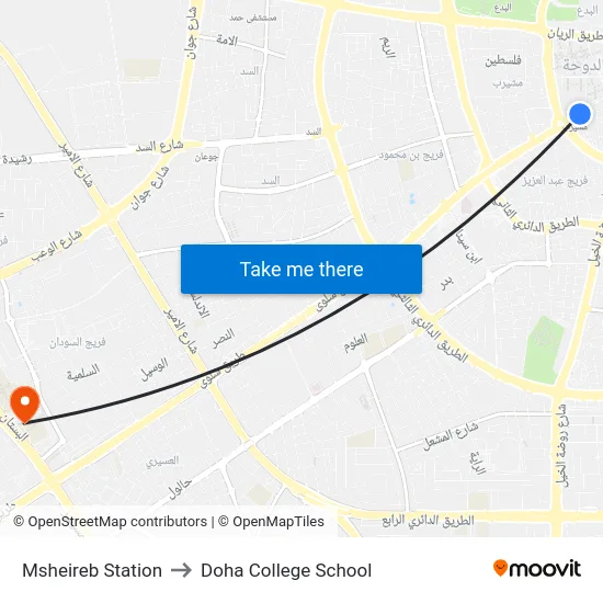 Msheireb Station to Doha College School map