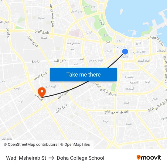 Wadi Msheireb St to Doha College School map