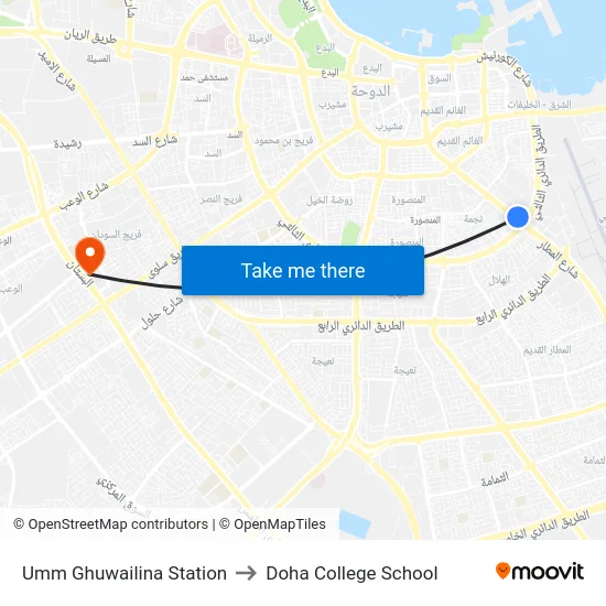 Umm Ghuwailina Station to Doha College School map