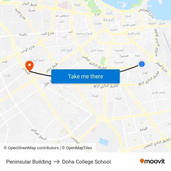 Peninsular Building to Doha College School map
