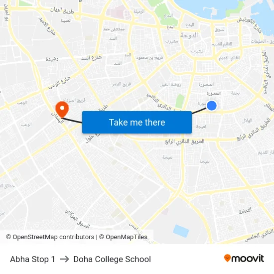 Abha Stop 1 to Doha College School map