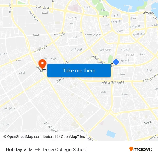 Holiday Villa to Doha College School map