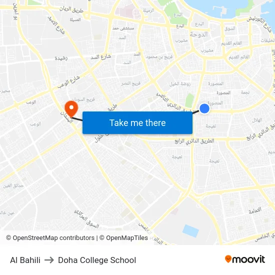 Al Bahili to Doha College School map