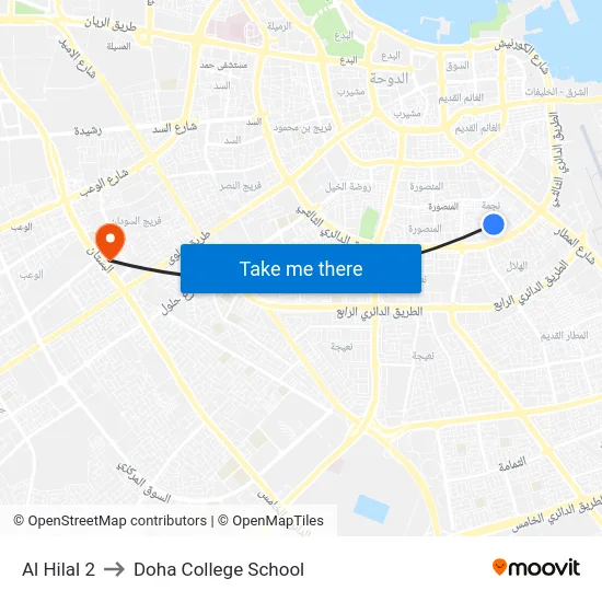 Al Hilal 2 to Doha College School map