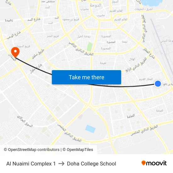 Al Nuaimi Complex 1 to Doha College School map