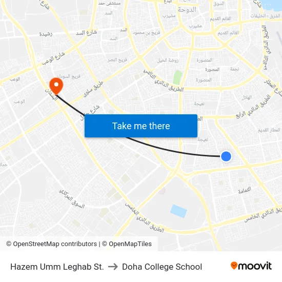 Hazem Umm Leghab St. to Doha College School map