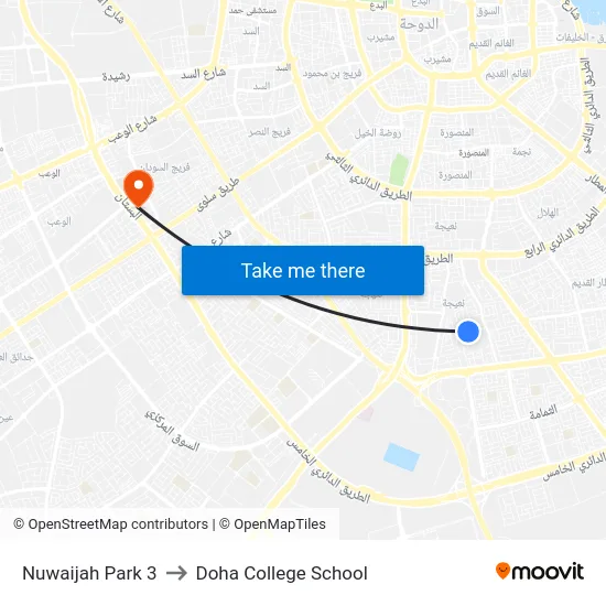 Nuwaijah Park 3 to Doha College School map