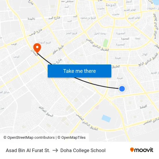 Asad Bin Al Furat Street to Doha College School map