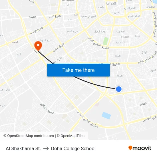 Al Shakhama St. to Doha College School map