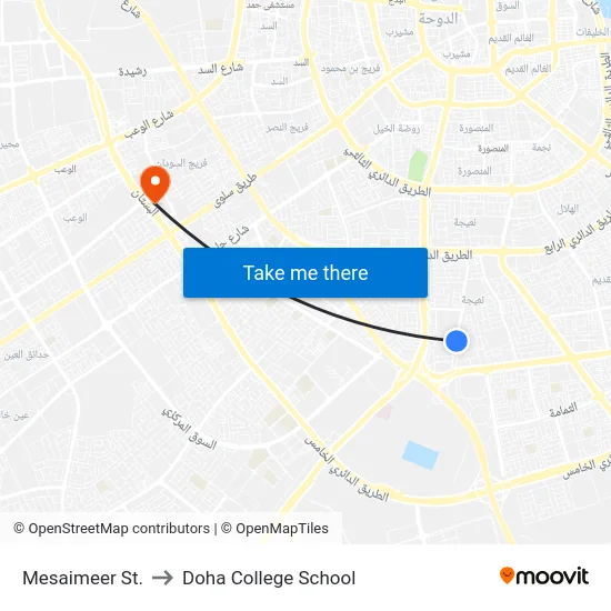 Mesaimeer St. to Doha College School map