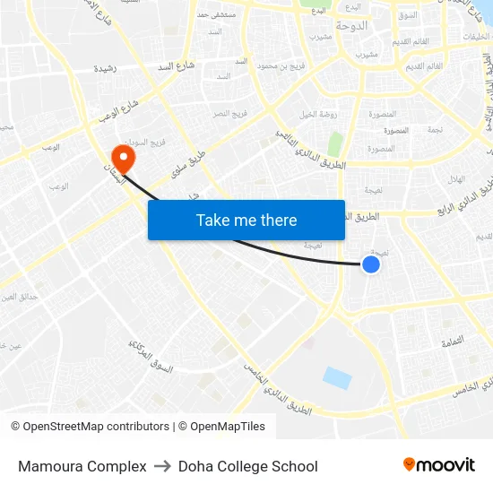 Mamoura Complex to Doha College School map