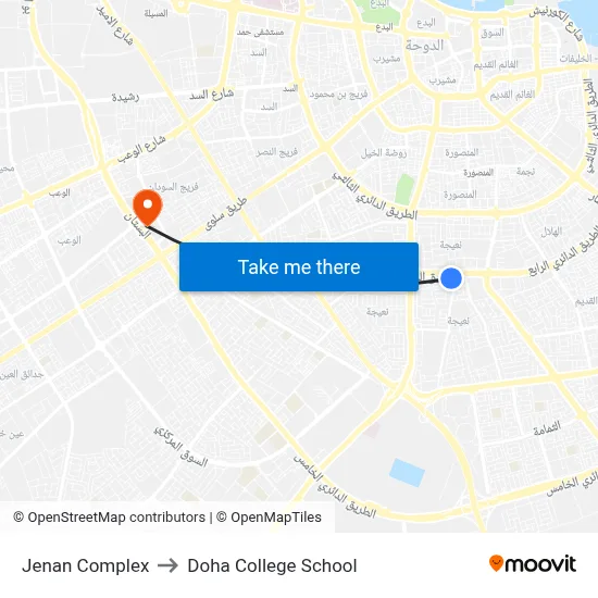 Jenan Complex to Doha College School map