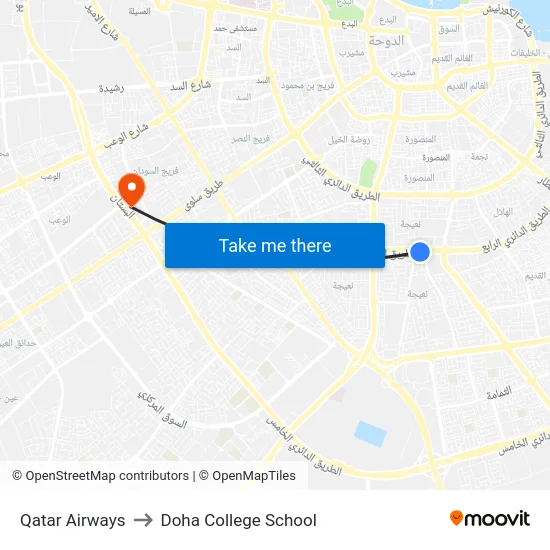 Qatar Airways to Doha College School map