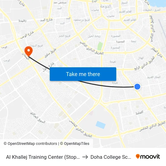 Al Khallej Training Center (Stop-A) 1 to Doha College School map