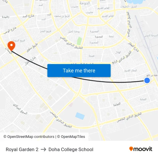 Royal Garden 2 to Doha College School map