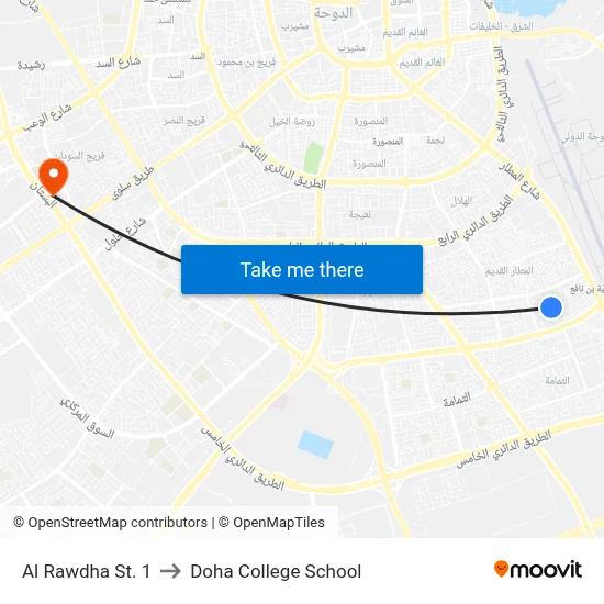 Al Rawdha St. 1 to Doha College School map
