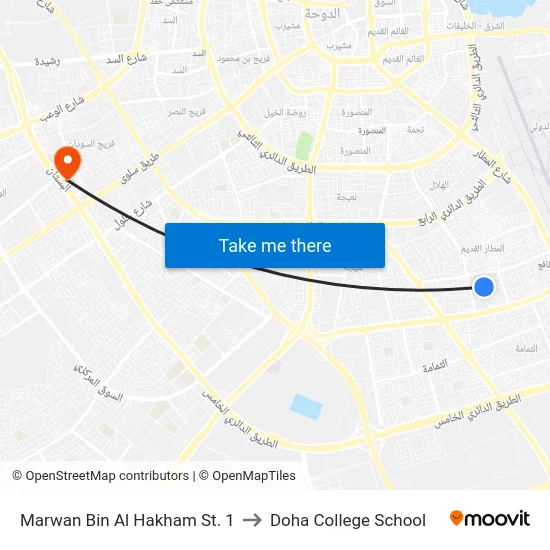Marwan Bin Al Hakham St. 1 to Doha College School map
