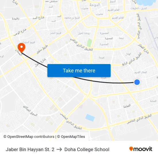 Jaber Bin Hayyan St. 2 to Doha College School map