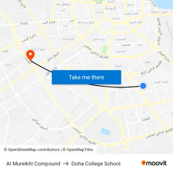 Al Mureikhi Compound to Doha College School map