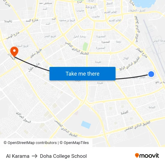 Al Karama to Doha College School map