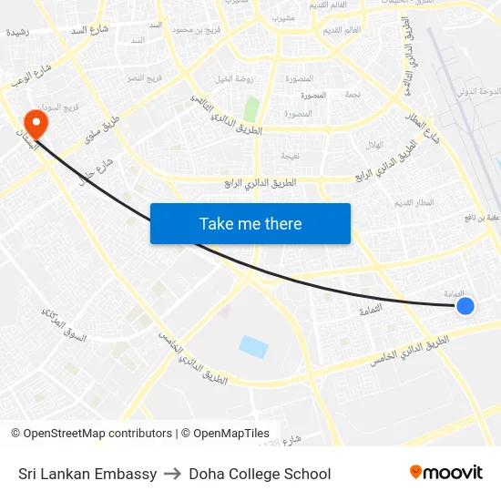Sri Lankan Embassy to Doha College School map