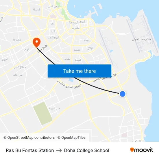 Ras Bu Fontas Station to Doha College School map