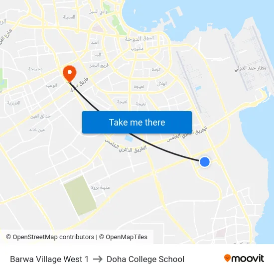 Barwa Village West 1 to Doha College School map