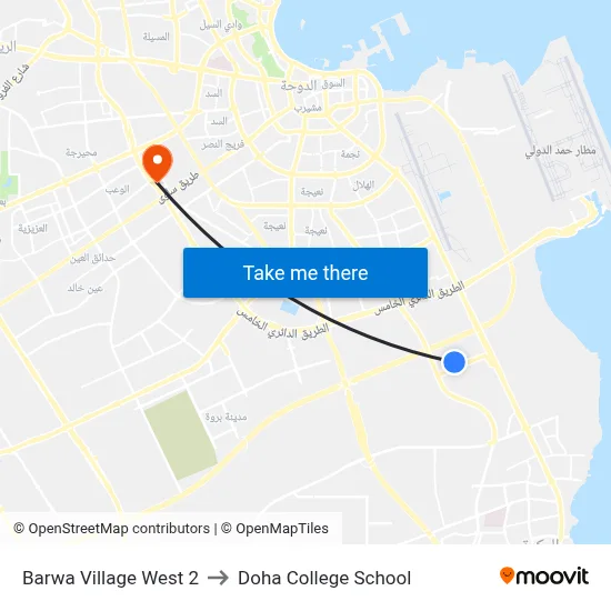 Barwa Village West 2 to Doha College School map