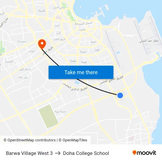 Barwa Village West 3 to Doha College School map