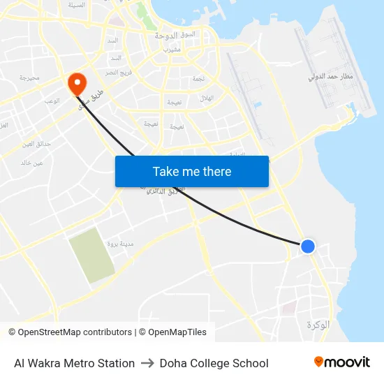 Al Wakra Metro Station to Doha College School map